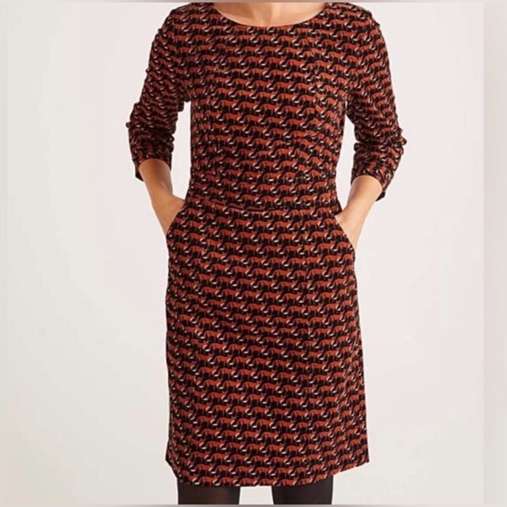 Boden Dress Fox Print Corduroy Whimsical Shift Dress Size 12R